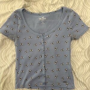 Hollister Blue Butterfly Print Women's Top